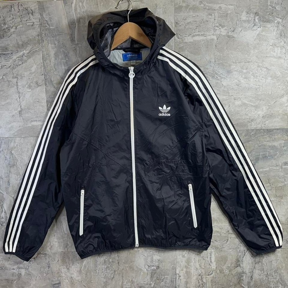Vintage‎ 90s Adidas Embroidered Logo Full Zip Reversible Hooded Jacket Sz L
